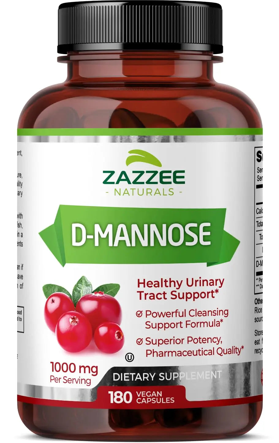 Zazzee D-Mannose, 1000 mg per Serving, 180 Vegan Capsules, 3 Month Supply, Potent Zazzee Au supplements