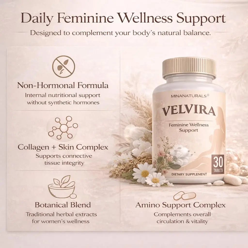 MINANATURALS VELVIRA Feminine Wellness Support Supplement for Women Herbal Rejuvenation Formula with Vitamins, Amino Acids & Collagen 30 Tablets MINANATURALS Au supplements