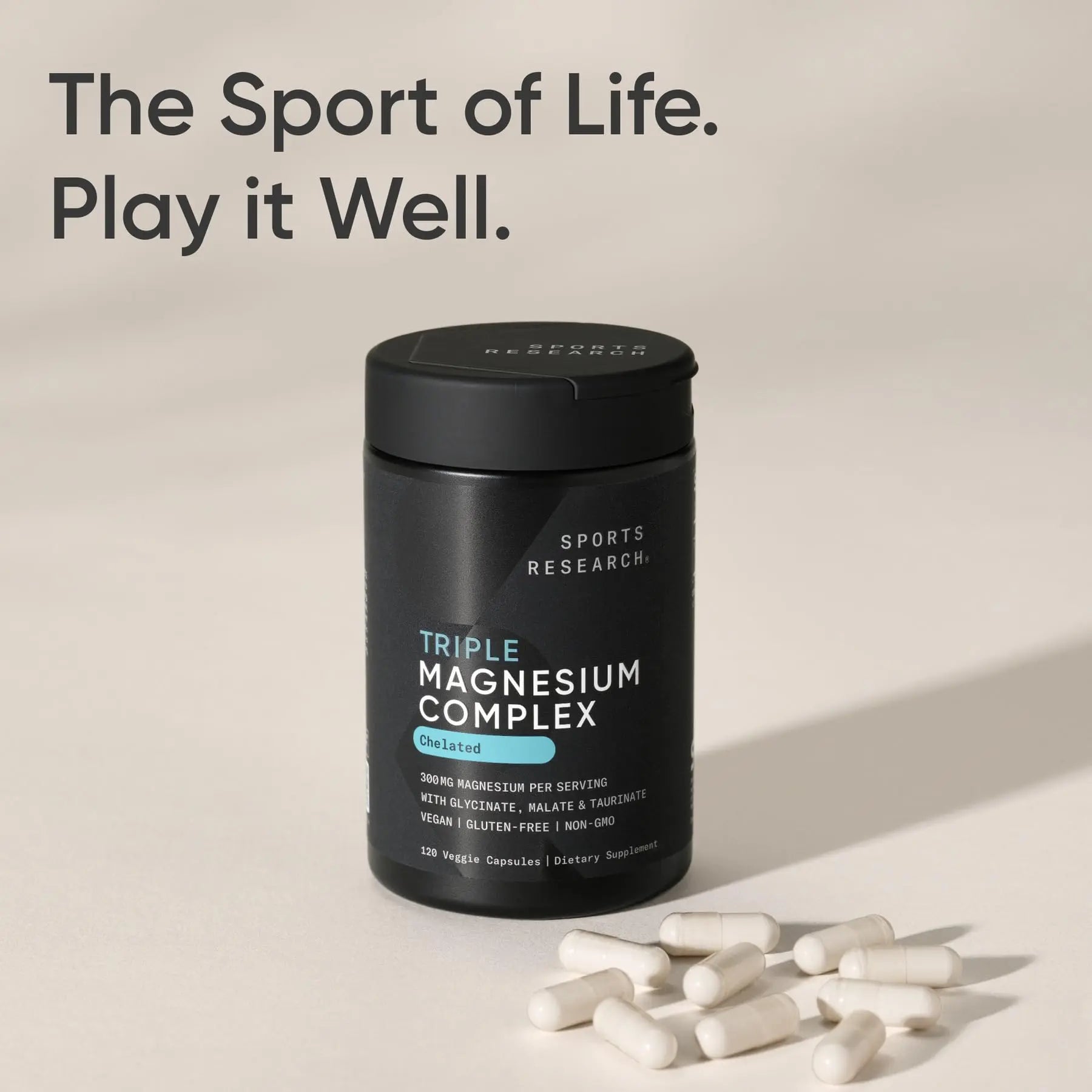 Sports Research® Chelated Triple Magnesium Complex with Glycinate, Taurinate & Malate (Chelamax®) for Enhanced Bioavailability* - 300 mg per Serving, Non-GMO, Certified Vegan, 120 Veggie Capsules Sports Research Au supplements