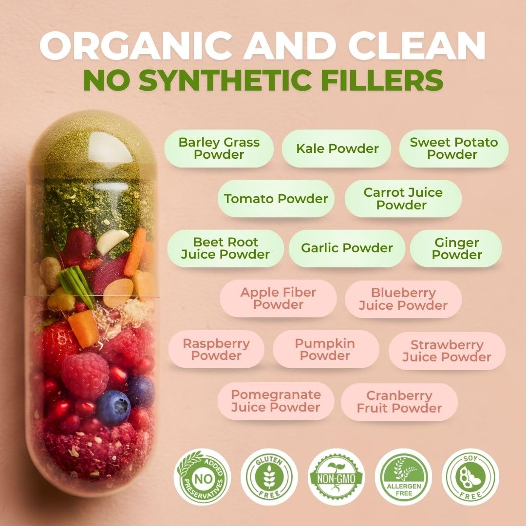 Vital Super Fruits & Veggies - Daily Superfood Capsules for Adults - Fruit & Vegetable Supplements to Boost Immunity & Energy - 2-in-1 Formula for Overall Wellness VITAL NUTRITIVE Au supplements