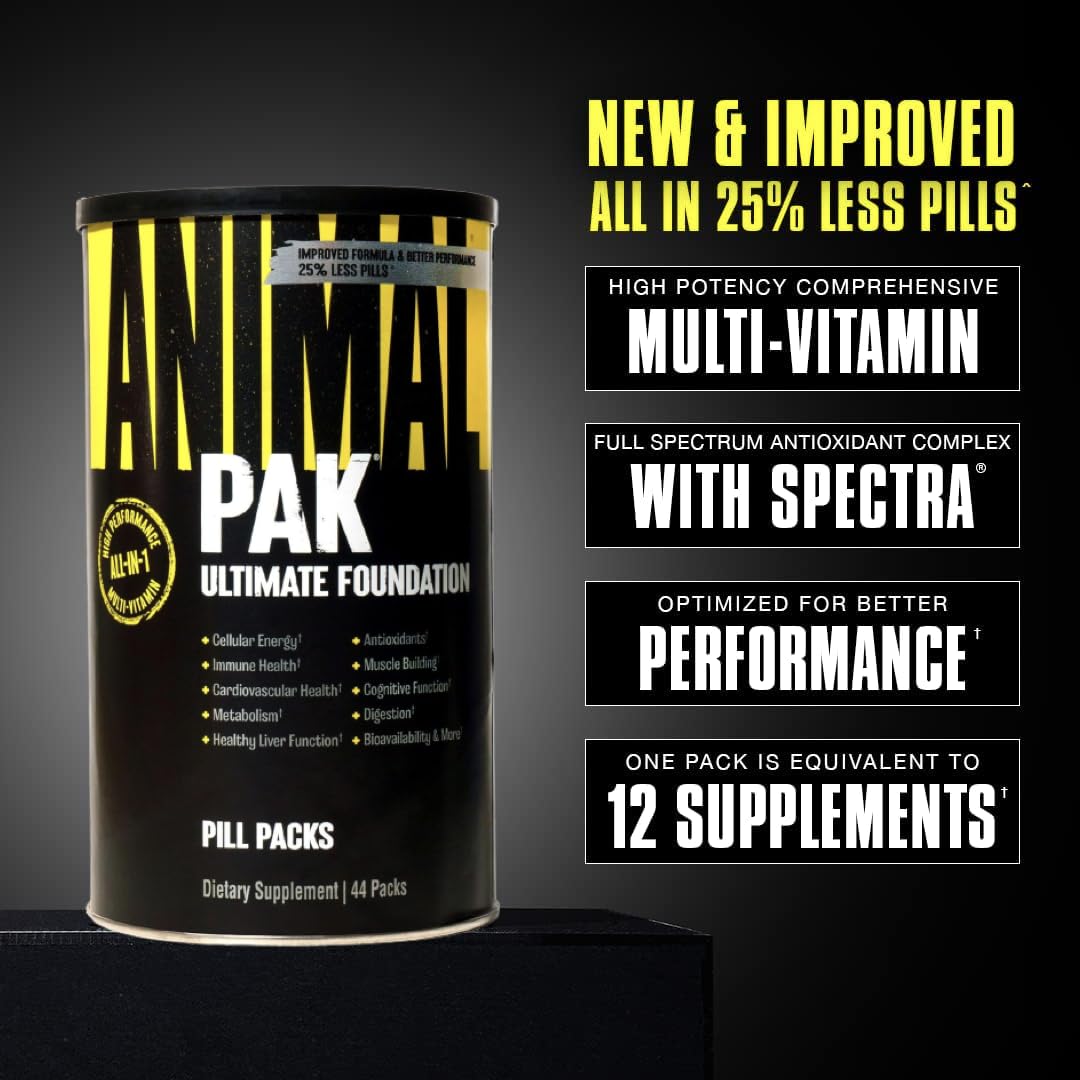 Animal Pak - Convenient Multivitamin for Men & Women Daily All-in-One Vitamin & Supplement Pack - Zinc, Vitamins C, B, D, Amino Acids, and Immune Support - Sports Nutrition Performance - 44 Count Animal Au supplements