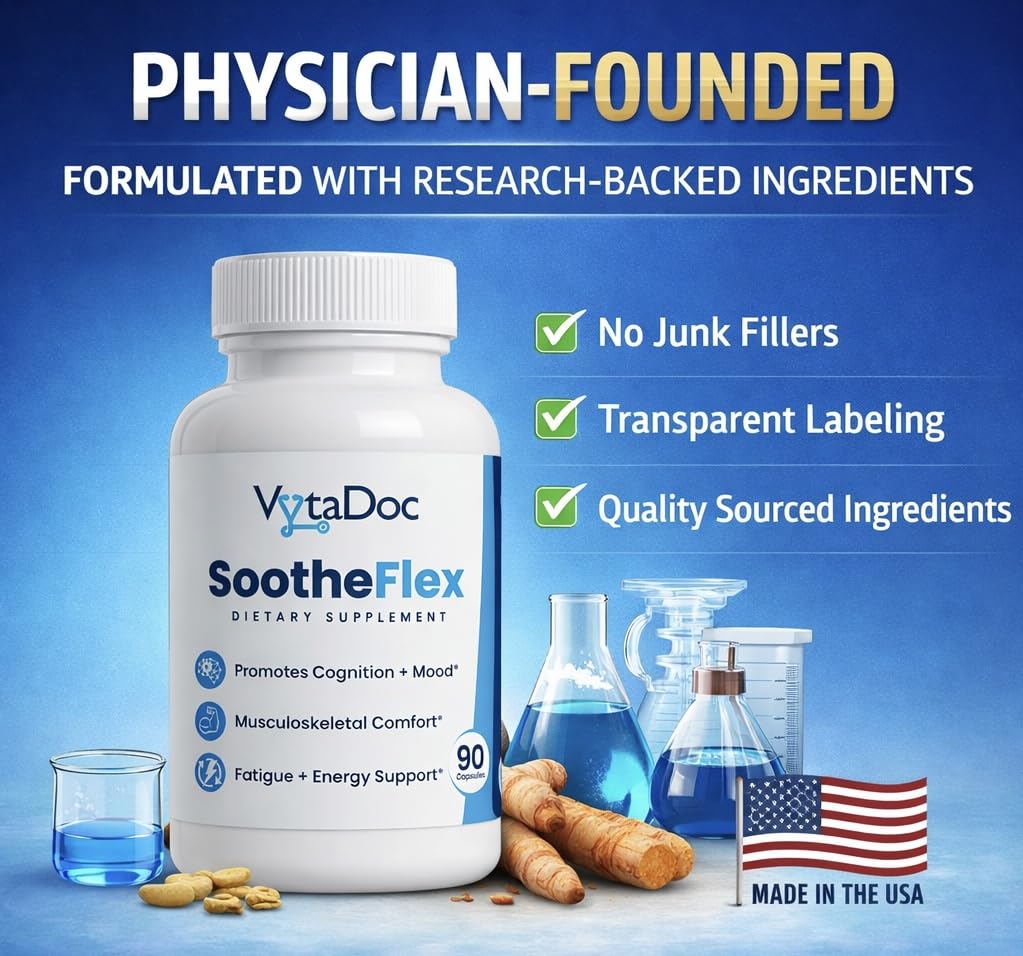 VytaDoc SootheFlex Joint, Energy & Mood Support for Women | Turmeric 900mg, Ferrochel® Iron, Magnesium Malate, Vitamin D3, Ginger, Selenium | 90 Capsules | Gentle Iron — Easy on Digestion VytaDoc Au supplements