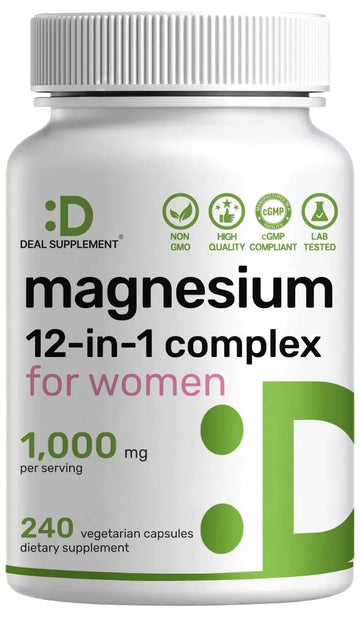 12‑in‑1 Magnesium Complex for Women 1,000 mg, 240 Vegetarian Capsules | Magnesium Glycinate, Citrate, Malate, Taurate, Orotate, Oxide & More | Chelated & Purified for Better Absorption DEAL SUPPLEMENT Au supplements