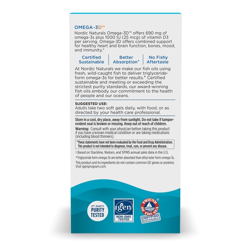 Nordic Naturals Omega-3D, Lemon Flavor - 120 Soft Gels - 690 mg Omega-3 + 1000 IU Vitamin D3 - Fish Oil - EPA & DHA - Immune Support, Brain & Heart Health, Healthy Bones - Non-GMO - 60 Servings Nordic Naturals Au supplements