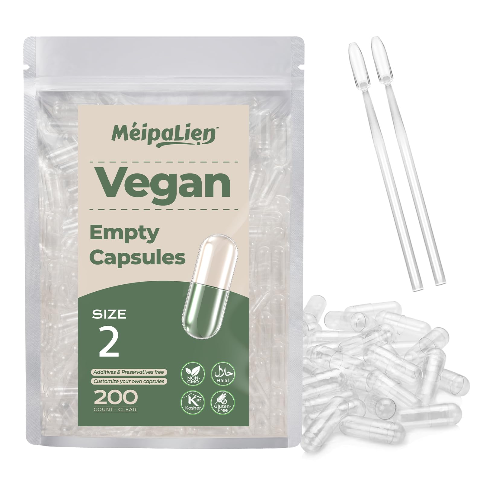 HPMC Empty Capsules Size 2-200 Clear Count Pill Capsules Empty - Plant-Based Cellulose | Vegetarian, Halal, Non-GMO | for DIY Supplement & Herbal Filling MéipaLien Au supplements