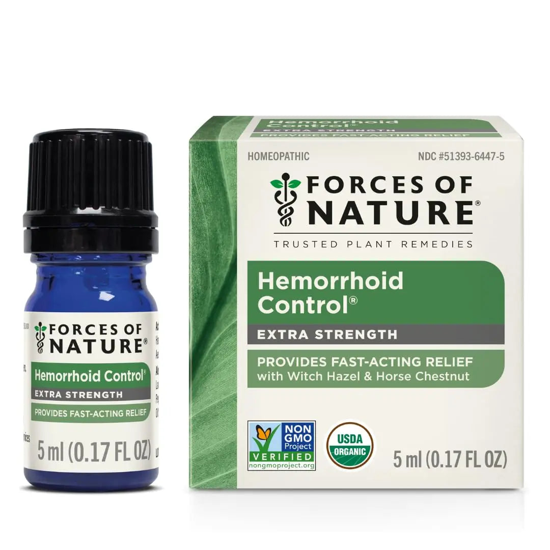 Forces of Nature Hemorrhoid Control Extra Strength, Organic Homeopathic Medicine with Witch Hazel, Horse Chestnut, and Soothing Essential Oils for Itching, Swelling & Discomfort, 5ml (0.17 fl oz) Forces of Nature Au supplements