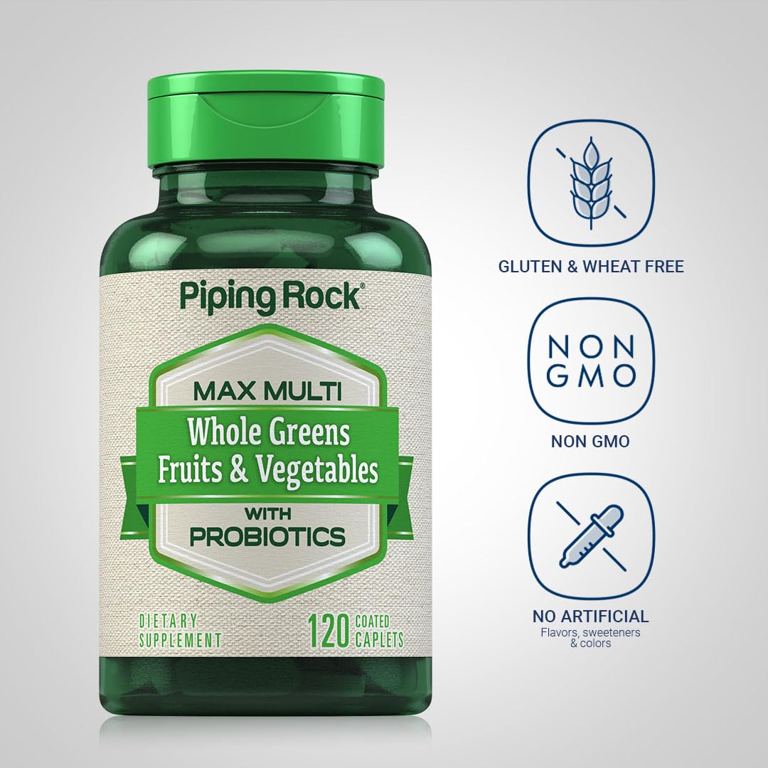 Piping Rock Fruits and Veggies Supplement | 120 Caplets | Fruit and Vegetable Blend with Probiotics | Max Multi Vitamin | Non-GMO, Gluten Free Piping Rock Au supplements