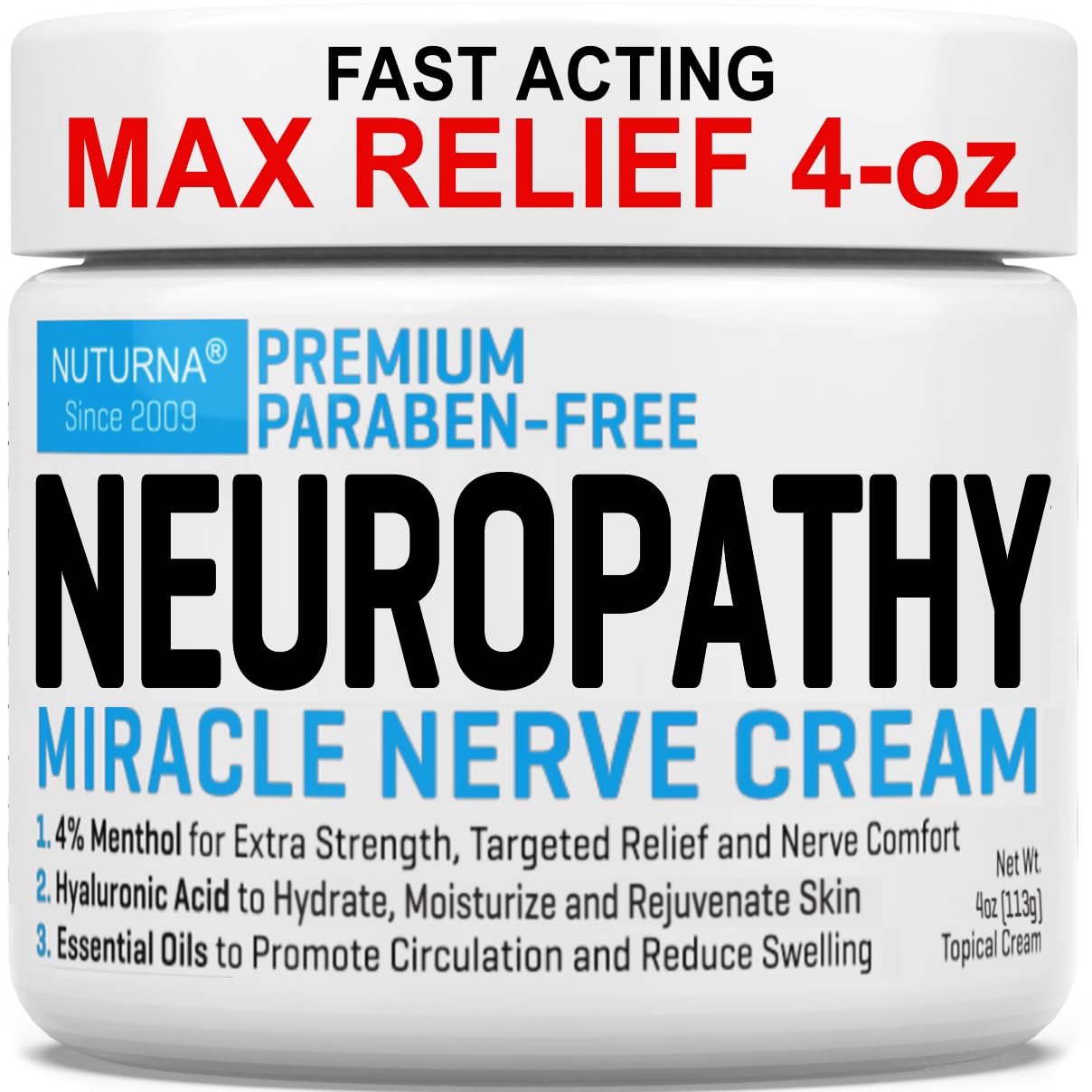 Neuropathy Nerve Relief Cream - Premium Nerve Cream 3X Action for Targeted Relief and Soothing Nerve Comfort - Maximum Strength with 4% Menthol Arnica MSM for Feet Hands Legs Toes & Back - Large 4 Oz Nuturna Au supplements