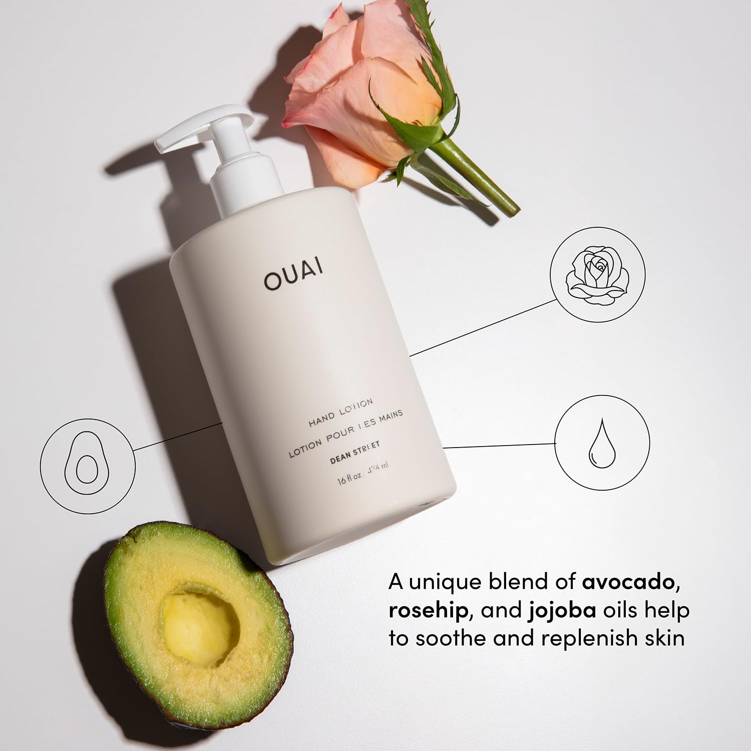 OUAI Hand Lotion - Daily, Lightweight, Hydrating Lotion for Dry Skin - Made with Avocado, Rosehip and Jojoba Oil to Lock in Moisture - Never Greasy (16 Fl Oz) OUAI Au supplements
