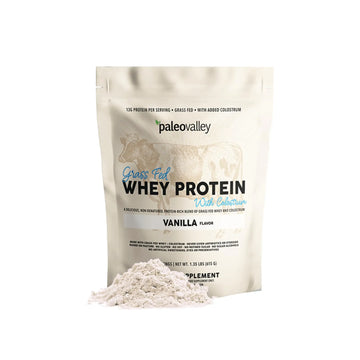 Paleovalley 100% Grassfed Whey Protein Powder with Colostrum, 30 Serving - Vanilla, 13g Protein, Muscle Building, Immune Support, Gut Health Paleovalley Au supplements