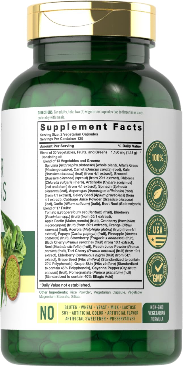 Carlyle Super Greens Capsules | 250 Count | Blend of 13 Vegetables and Greens Plus 17 Fruits | Non-GMO & Gluten Free Supplement Carlyle Au supplements