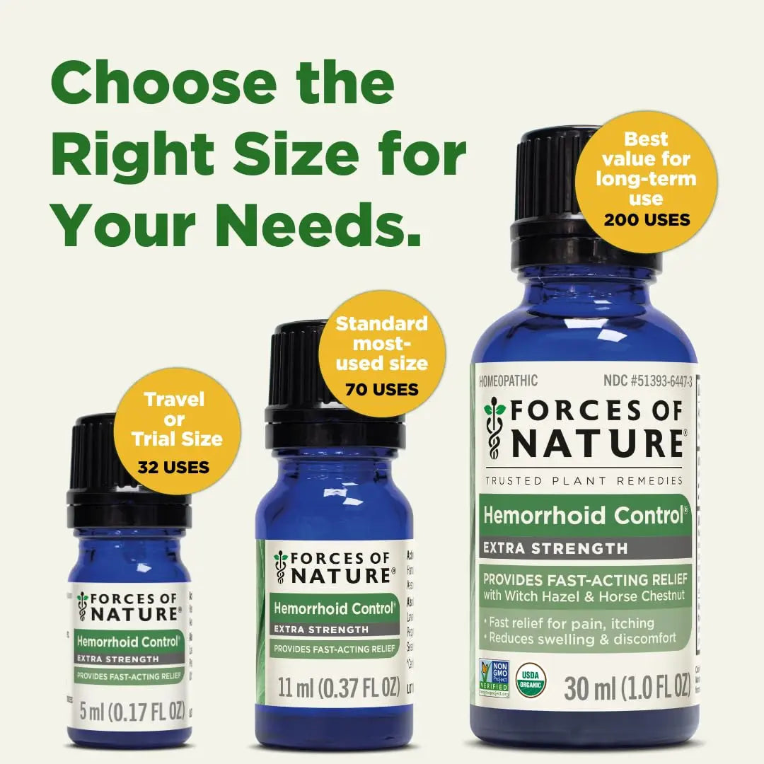 Forces of Nature Hemorrhoid Control Extra Strength, Organic Homeopathic Medicine with Witch Hazel, Horse Chestnut, and Soothing Essential Oils for Itching, Swelling & Discomfort, 5ml (0.17 fl oz) Forces of Nature Au supplements