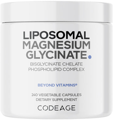 Codeage Liposomal Magnesium Glycinate Supplement, 2-Month Supply, Bisglycinate Magnesium Chelate, Chelated Magnesium Mineral Pills, BioPerine Black Pepper Vitamins Capsules, Non-GMO Vegan, 240 ct Codeage Au supplements
