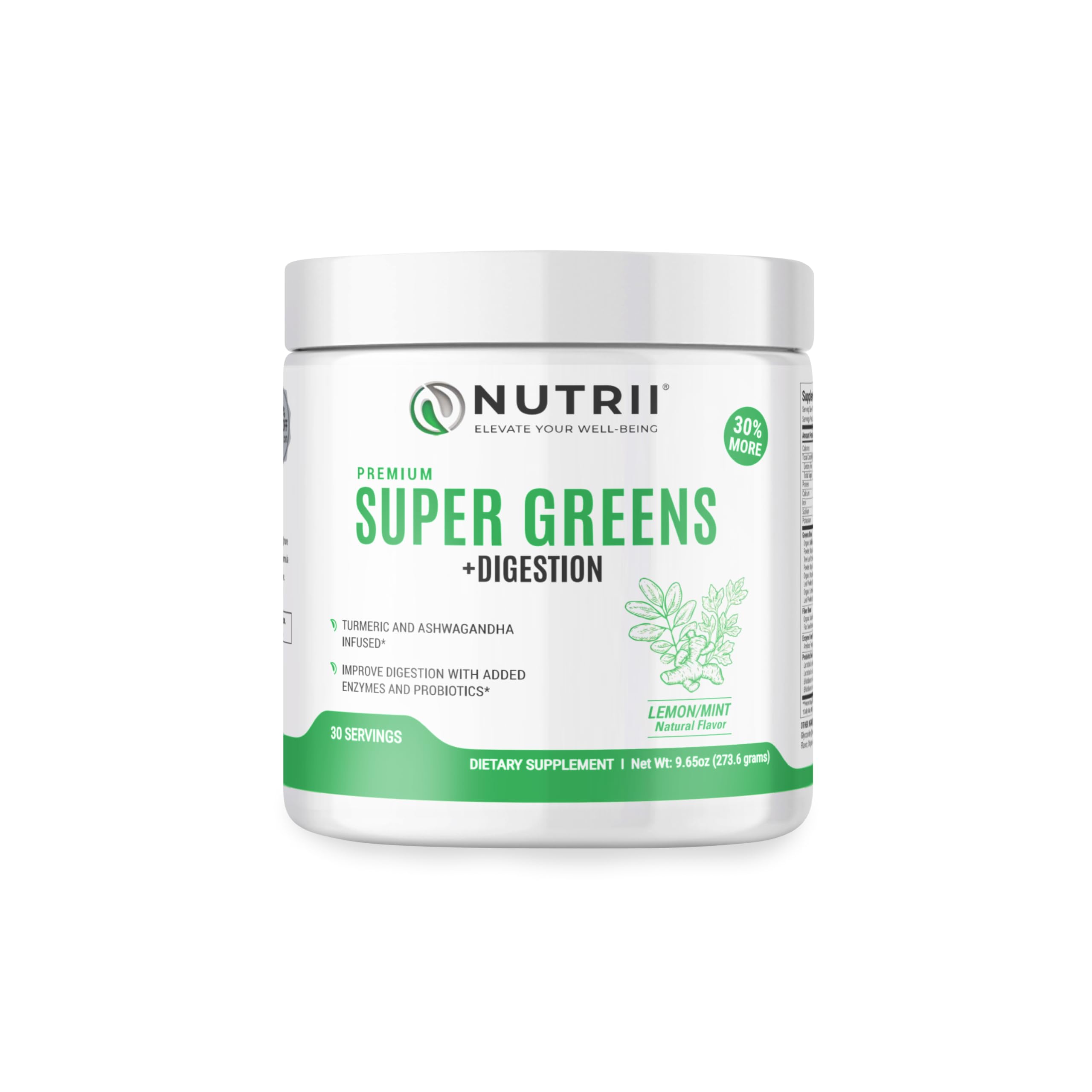 Nutrii Organic Green Immunity Superfood Powder - Soothes Digestion, Boosts Healthy Vitality and Energy. Fast Acting Formula with Probiotics, Enzymes, Turmeric and Ashwagandha (30 Servings Lemon-Mint) Nutrii Au supplements