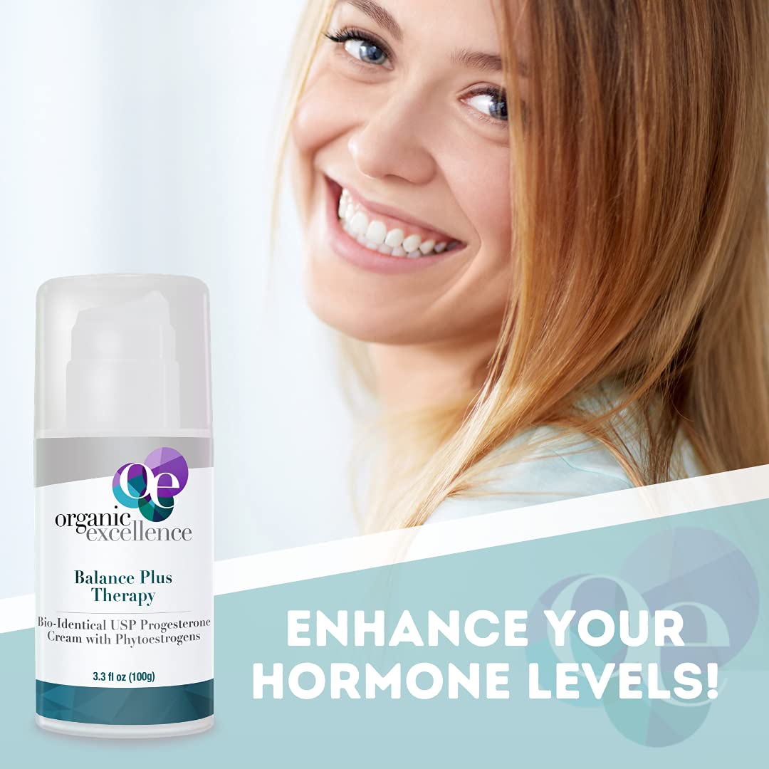 Organic Excellence Balance Plus Therapy - USP Bioidentical Organic Progesterone Cream for Women - with Phytoestrogens - for Menopause Relief and Natural Hormone Balance, 3.3 fl oz (100g) Organic Excellence Au supplements