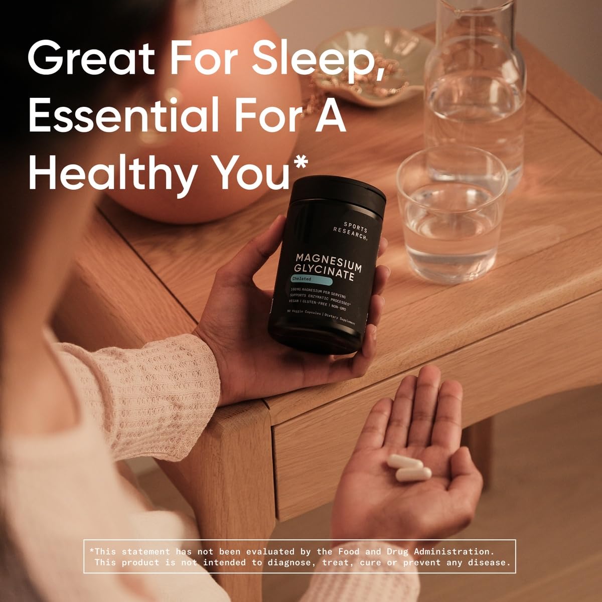 Sports Research® Magnesium Glycinate - Supports Restful Sleep & Enzymatic Processes - 160 mg Chelated Magnesium - Vegan Capsule - 90 Count Sports Research Au supplements