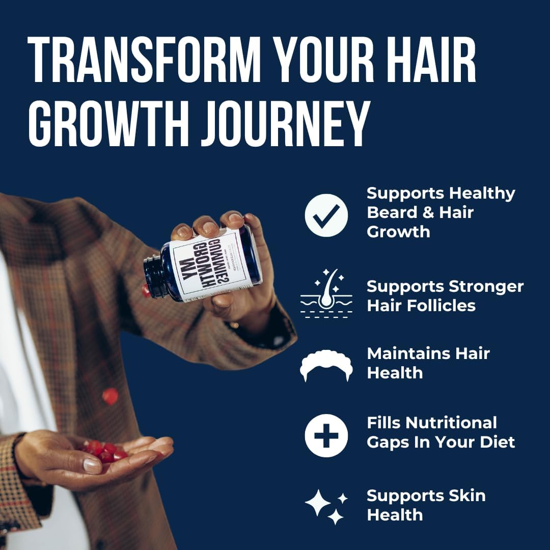 Evan Alexander Grooming My Growth Gummies | Healthy Hair & Beard Growth Support | Stronger Hair Follicles & Better Skin | Strawberry & Coconut Flavor | Vitamins C, D3, B6, B12 & Biotin | 60 Gummies Evan Alexander Fine Grooming Au supplements
