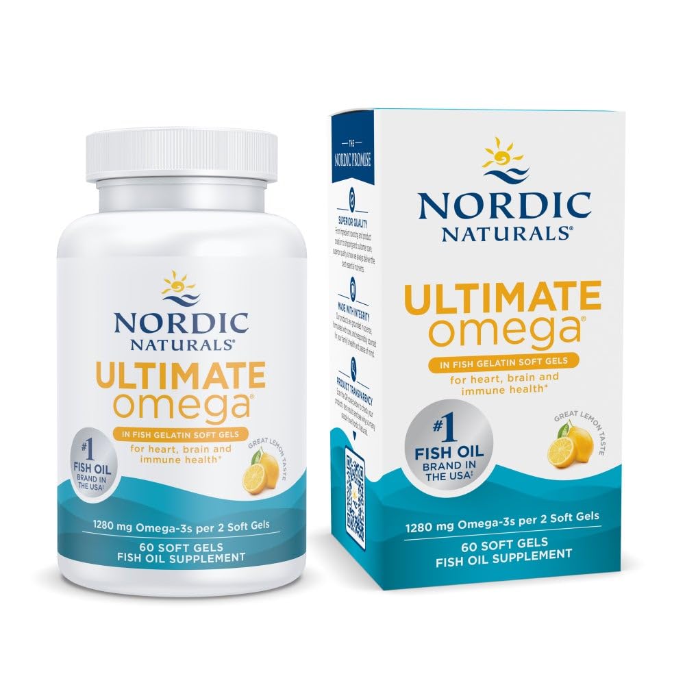 Nordic Naturals Ultimate Omega in Fish Gelatin, Lemon Flavor - 60 Soft Gels - 1280 mg Omega-3 - High-Potency Fish Oil Supplement - EPA & DHA - Promotes Brain & Heart Health - Non-GMO - 30 Servings Nordic Naturals Au supplements