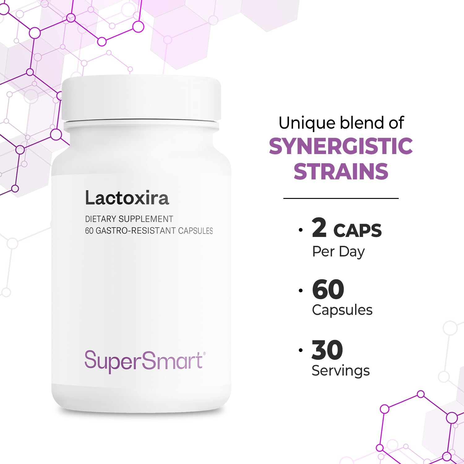 Supersmart - Lactoxira (High Potency) - 8-in-1 Probiotic Complex Supplement - Advanced Formula for Women & Men - with Lactobacillus Casei, Brevis | Non-GMO & Gluten Free - 60 DR Capsules Supersmart Au supplements