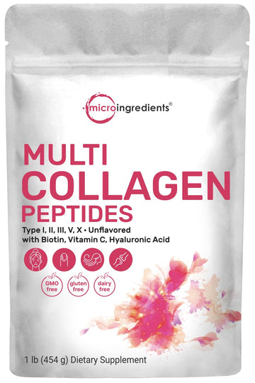 Multi Collagen Peptides Powder, 16 Oz - Hydrolyzed Protein Peptides | Type I,II,III,V,X Micro Ingredients Au supplements