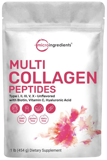 Multi Collagen Peptides Powder, 16 Oz - Hydrolyzed Protein Peptides Micro Ingredients Au supplements