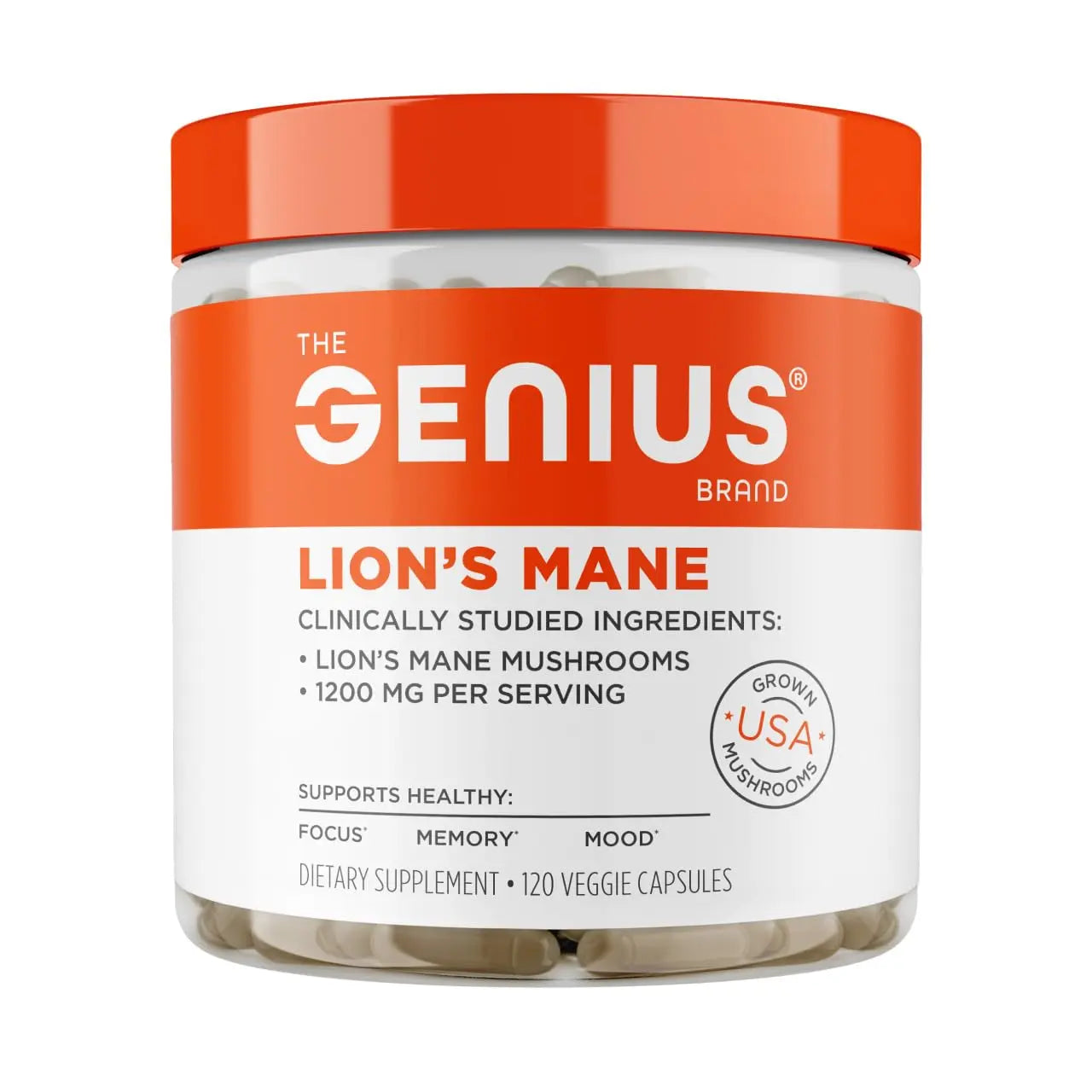 The Genius Brand Genius Lion's Mane - Plant-Based Supplement for Memory, Focus & Mood Support - Organic & Non-GMO - 120 Veggie Capsules The Genius Brand Au supplements