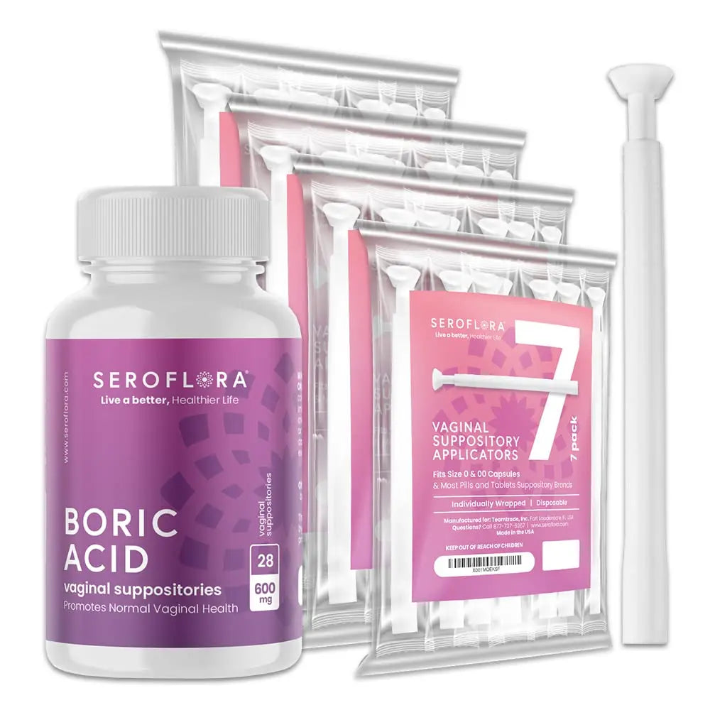 Seroflora Boric Acid 600mg Feminine Capsules, Feminine pH Support, Intimate Freshness for Women, Fast-Dissolving Capsules (30 Count) with Applicators (28 Count) SEROVERA Au supplements