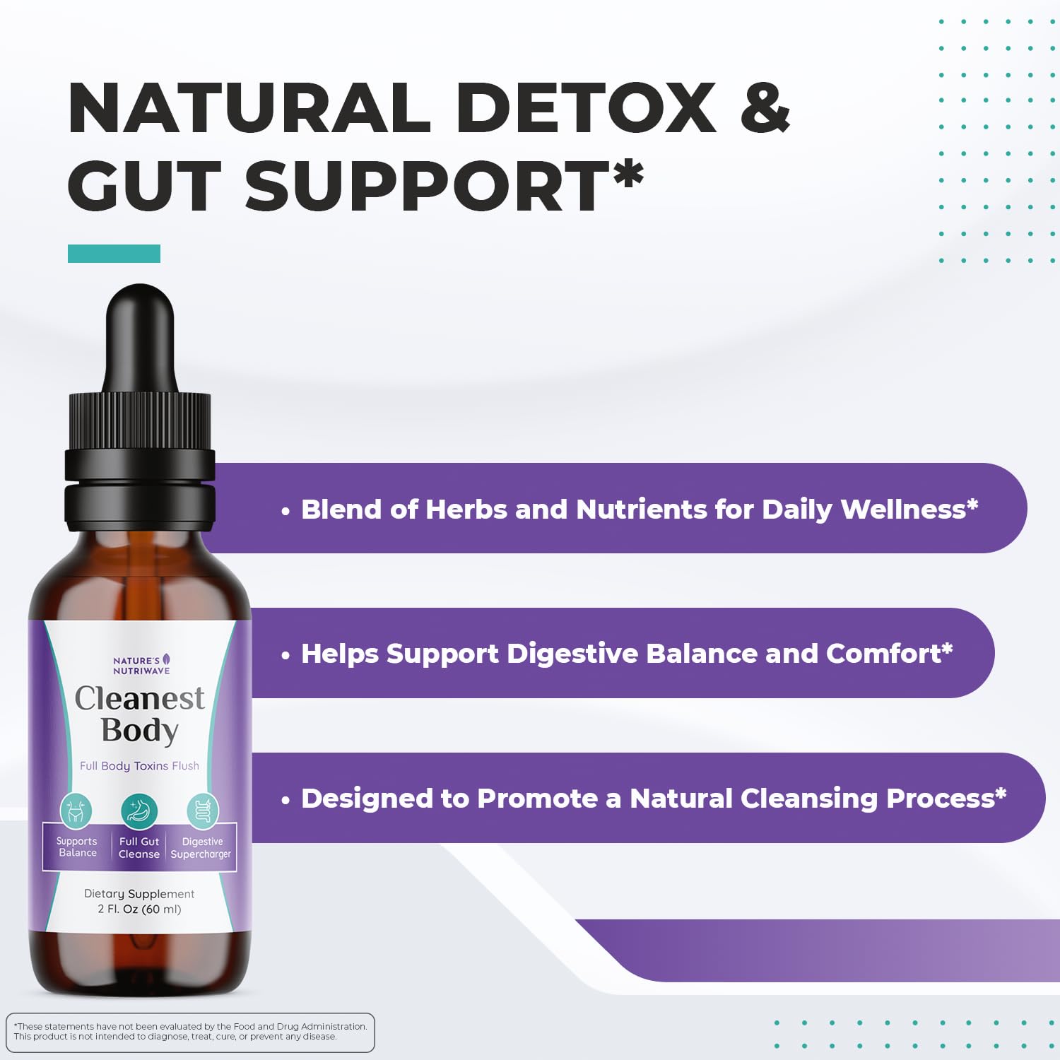 Nature’s NutriWave Cleanest Body – Natural Detox Liquid Supplement with Fennel Seed, Marshmallow Root & Peppermint Oil – Non-GMO, Made in USA, 2 fl. oz.(60ml), 1 Month Supply Nature’s NutriWave Au supplements
