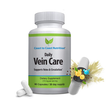 Coast to Coast Nutrition Daily Vein Care Supplement Capsules — Circulation Formula with a Natural Blend of Calcium, Vitamin D3, Vitamin K2 Plus BioPerine for Max Absorption Vein Formula — 60 Capsules Coast to Coast Nutrition Au supplements