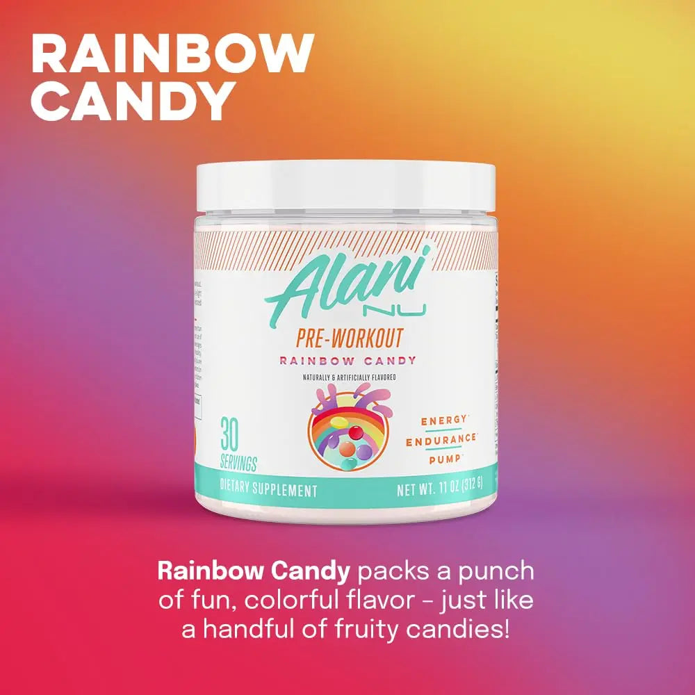 Alani Nu Rainbow Candy Pre Workout and BCAA Sour Peach Rings Post Workout Powder Alani Nu Au supplements