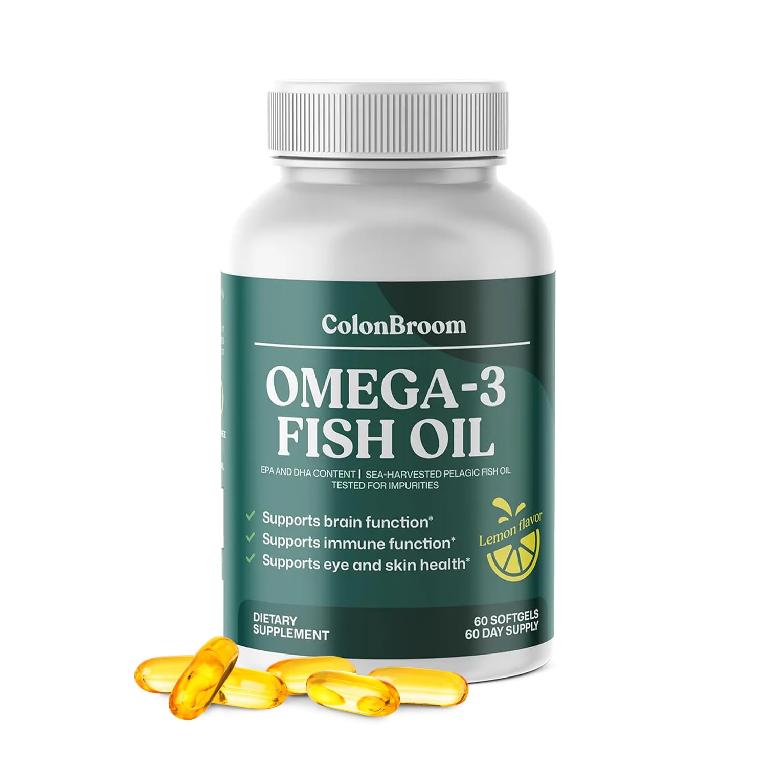 ColonBroom Omega 3 Fish Oil 2640 mg Softgels | Lemon Flavor | Daily Fish Oil Omega-3 Supplement for Women & Men with EPA & DHA | Gluten-Free, Non-GMO, Natural (60 Softgels, 2 Month Supply) ColonBroom Au supplements