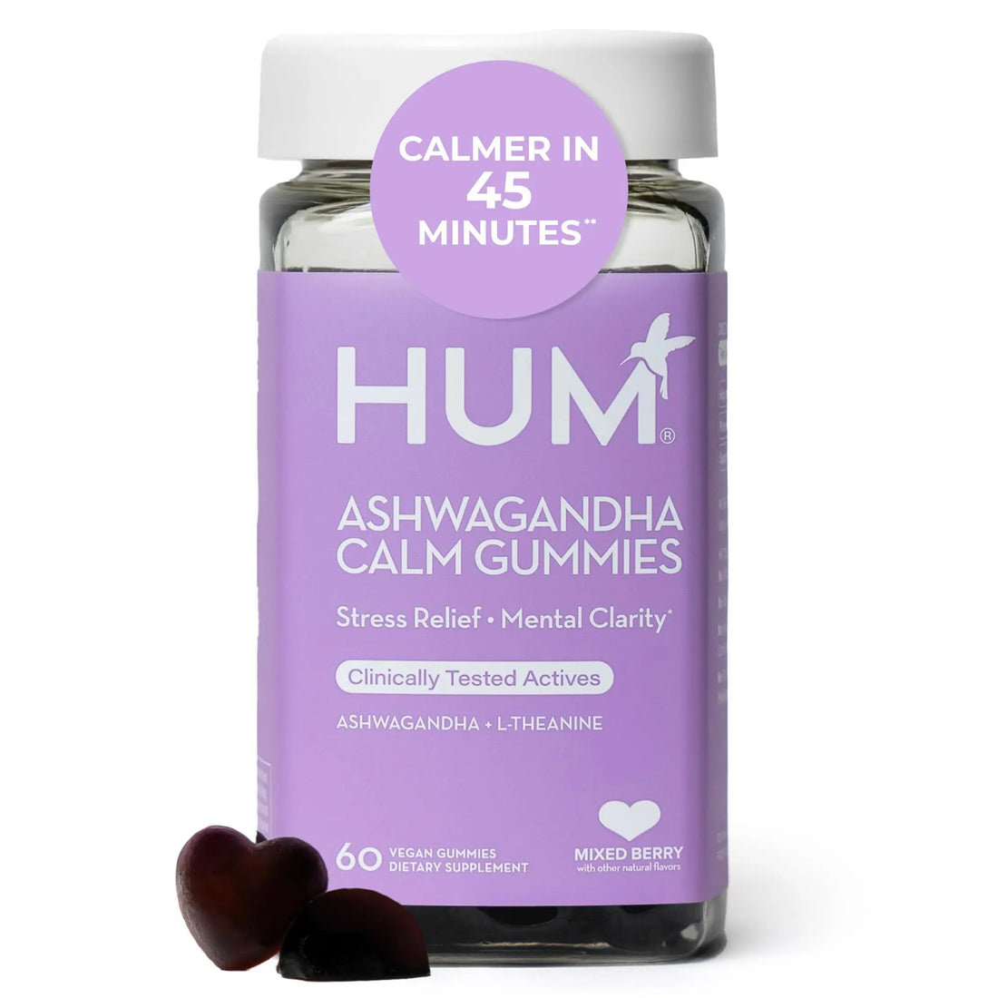 HUM Calm Ashwagandha Gummies for Women and Men, L-Theanine Ashwagandha Supplements for Daily Relaxation & Clarity Support, Vegan Fast Acting Gummy Formula, Mixed Berry Flavor, 60 Gummies HUM Au supplements