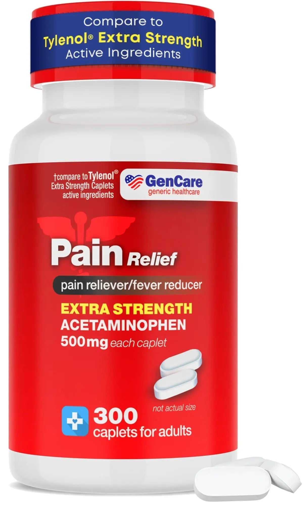 GenCare - Acetaminophen 500mg Extra Strength Pain Relief (300 Caplets) - Multi Symptom Pain Reliever for Headache, Sinus, Arthritis, Back Pain Muscle Ache, Toothache, Fever Reducer, Migraine GenCare Au supplements