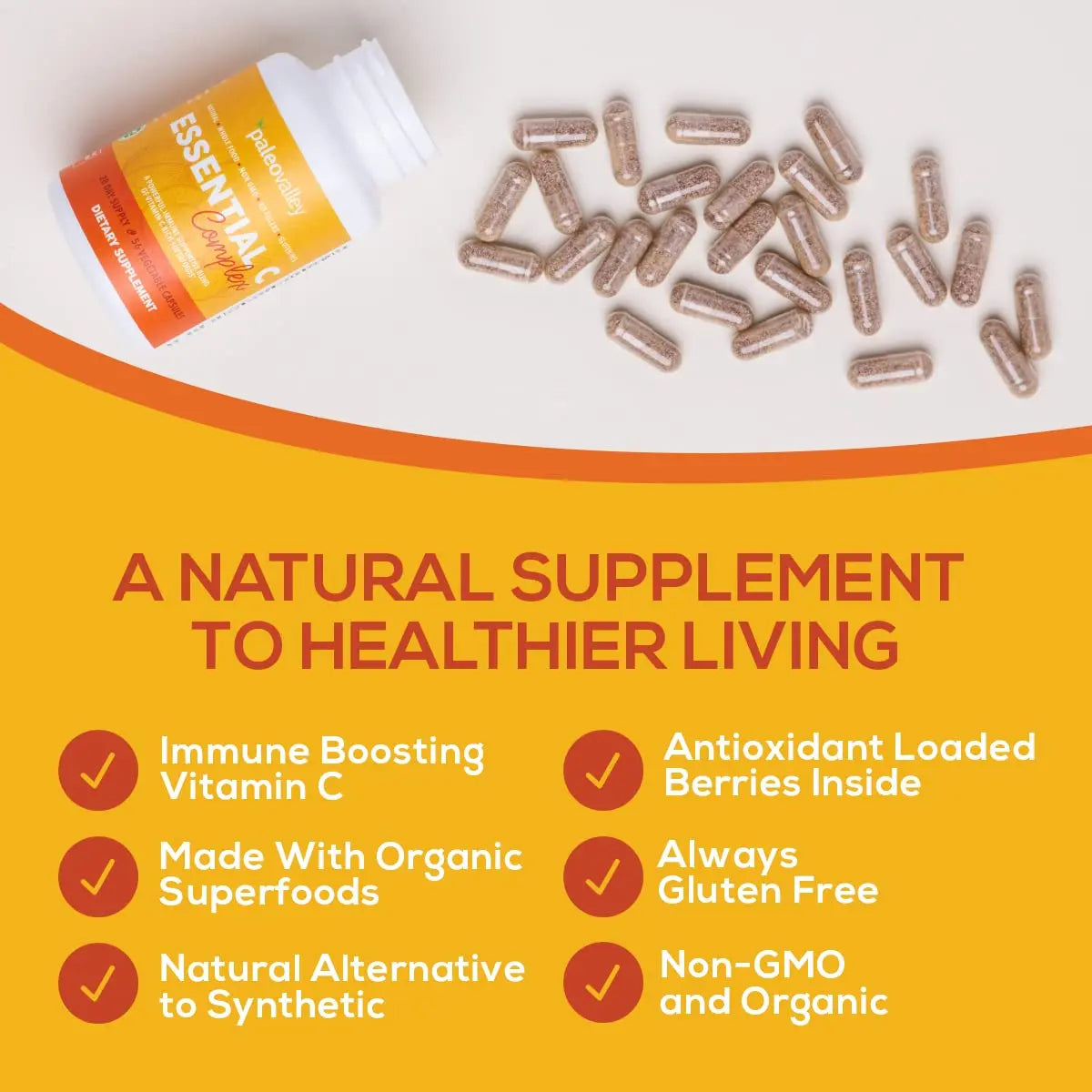 Paleovalley Essential C Complex - Vitamin C Supplement for Immune Support - 1 Pack, 450mg - Organic Superfoods Unripe Acerola Cherry, Camu Camu, Amla Berry Paleovalley Au supplements