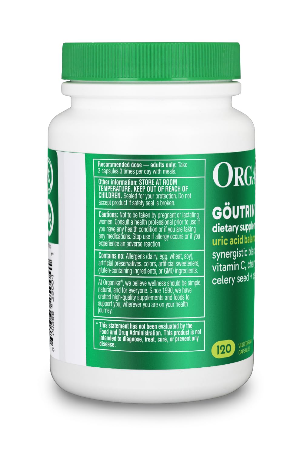 Organika Goutrin Uric Acid Flush for Gout (120 Caps): Gentle Gout Support with Cherry, Thyme, Celery Seed, Peppermint, & VIT C: Clean & Vegan Gout Supplements for Men & Women - Metabolism & Mobility Organika Au supplements