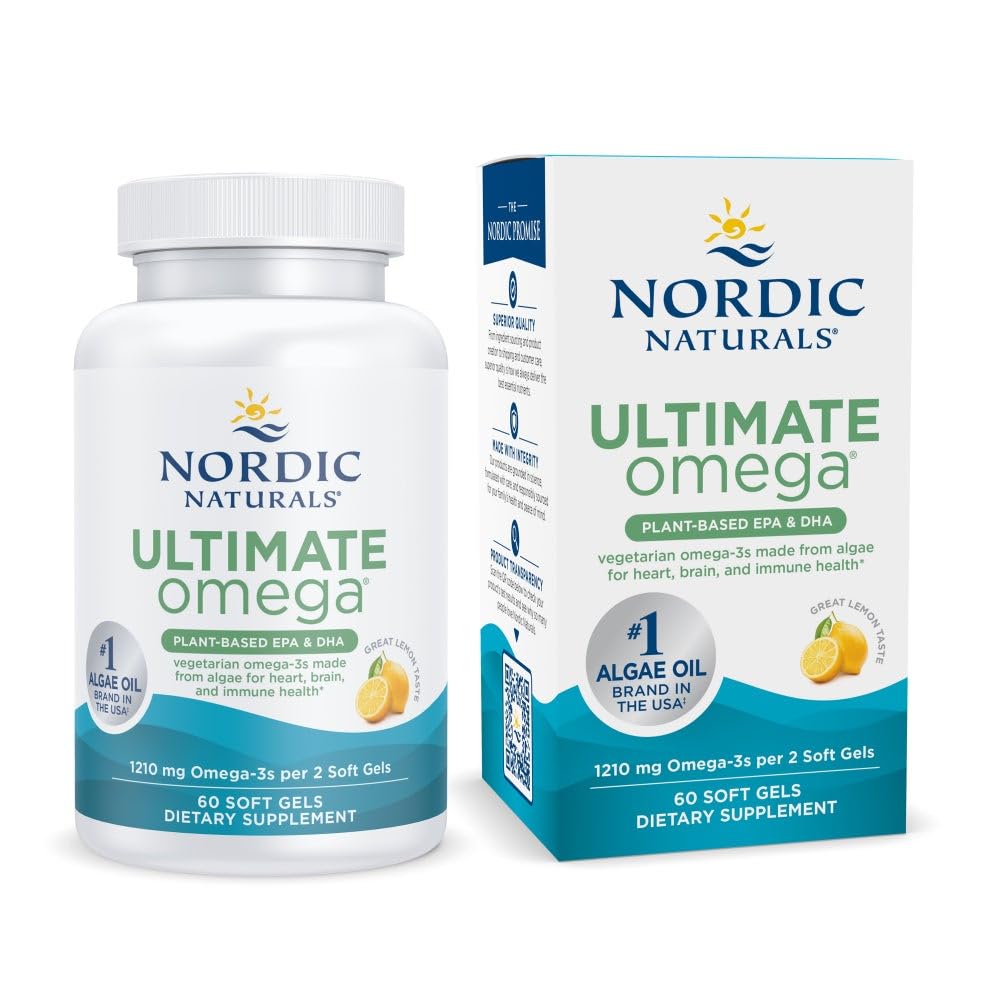 Nordic Naturals Plant Based Ultimate Omega, Lemon Flavor - 60 Vegetarian Soft Gels - 1210 mg Omega-3 - Vegan EPA and DHA - Supplement Made from Algae - Brain & Heart Support - Non-GMO - 30 Servings Nordic Naturals Au supplements
