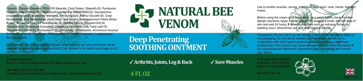 PIBIOOMAP Bee Venom Serum Joint & Muscle & Bone Cream, Pure Natural Ingredients, Fast Acting, Relief Back, Shoulder, Back, Neck, Hands, Elbows, Feet, Leg, Knees, Ankle, for Adults, Elderly PIBIOOMAP Au supplements
