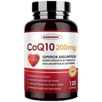 CoQ10-200mg-Softgels with PQQ, BioPerine & Omega-3, 120 Servings Coenzyme Q10 ZEBORA Au supplements