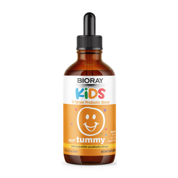 BIORAY Kids NDF Tummy, Raspberry - 4 fl oz (120 mL) - 11-Strain Probiotic Blend - Supports the Immune Response in the GI Tract - Non-GMO, Vegan, Gluten Free - Approx. 120 Servings BIORAY Au supplements