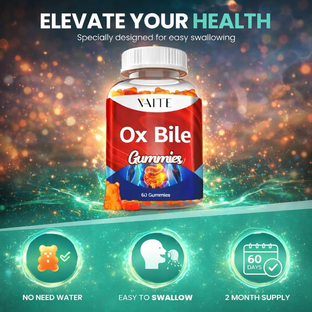 VAITE Ox Bile Gummies – 500mg Digestive Support for Gallbladder & Gut Health – Non-GMO, Sugar-Free Supplement – Helps Nutrient Absorption & Bile Flow – 60 Easy-to-Chew Bile Acid Chewables VAITE Au supplements