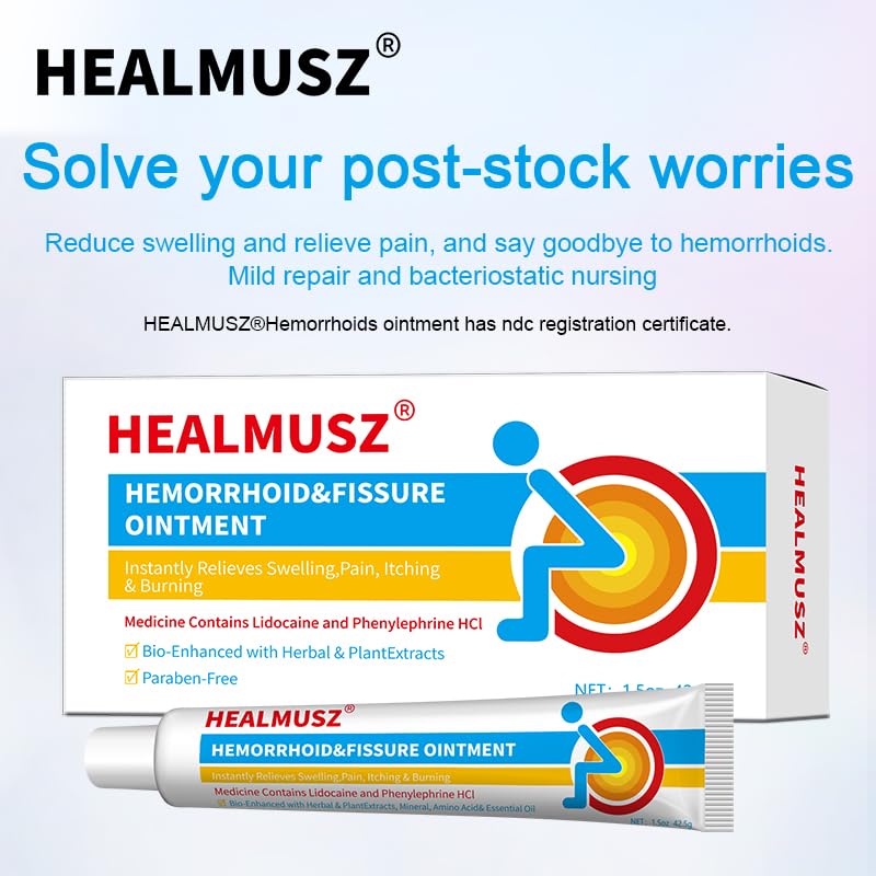 HEALMUSZ Hemorrhoid & Fissure Ointment,with 4% Lidocaine and Phenylephrine HCl,Fast Relief for Pain, Swelling, Discomfort & Itching | 1.5 oz HEALMUSZ Au supplements