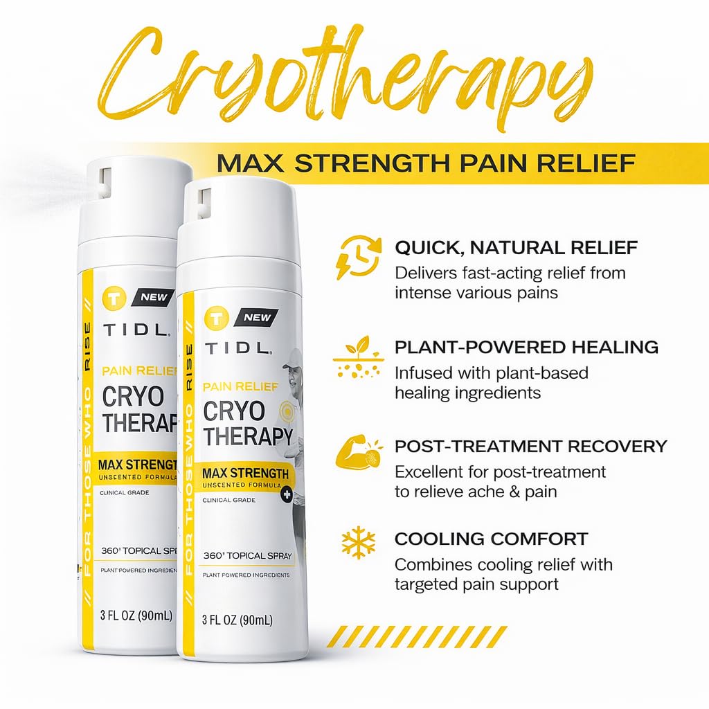 TIDL Cryotherapy Pain Relief Spray, 3 Oz (Pack of 2) Max Strength for Fast-Acting Muscle, Joint & Neck Pain Relief, Plant-Based Menthol & Camphor Pain Reliever, Quick Drying Formula TIDL Au supplements