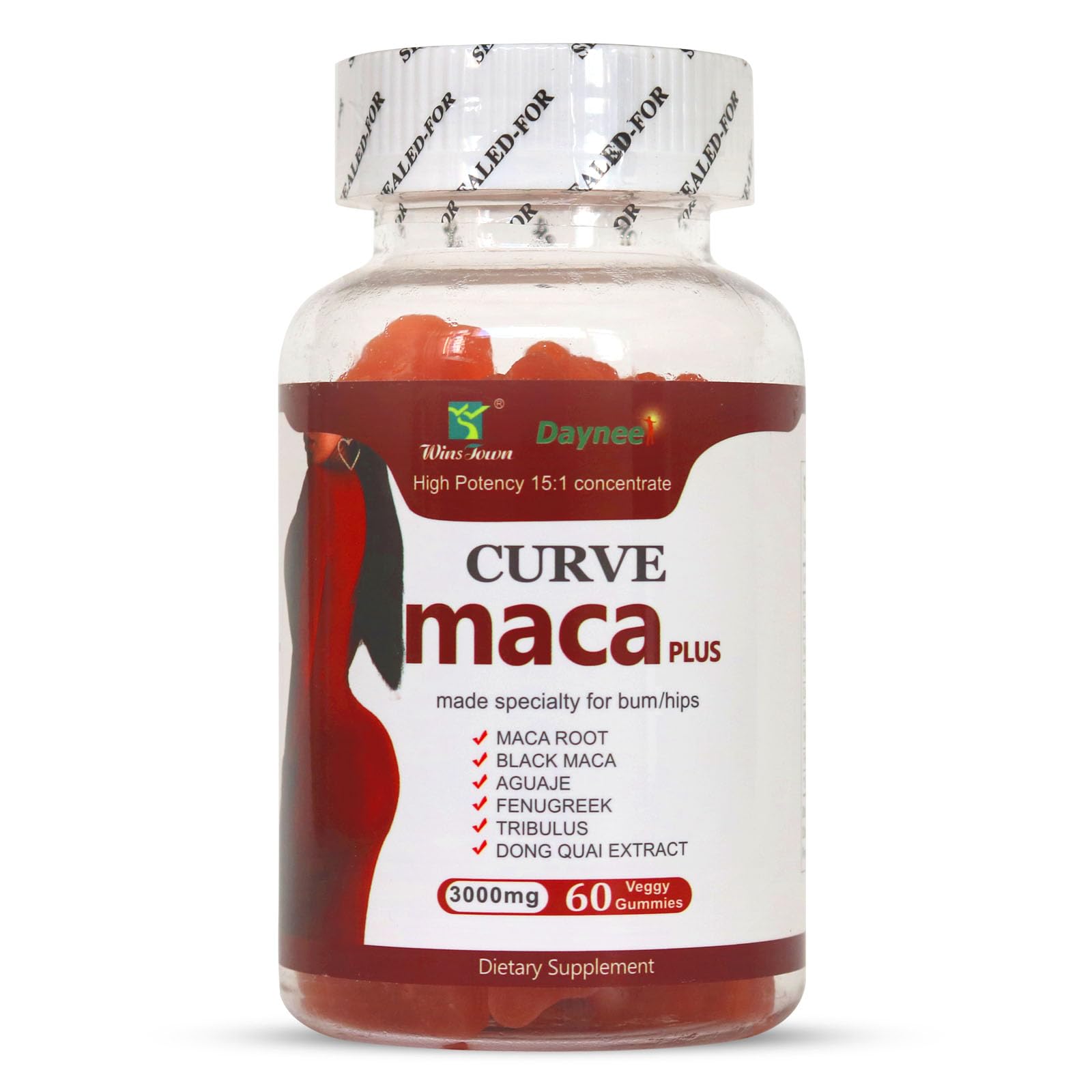 Wins Town Maca Plus Gummies 3000mg, Glute Boost Vitamins for Women, Supports Curves, Energy & Skin Health, Strawberry Flavor, Vegan, 60 Count Wins Town Au supplements
