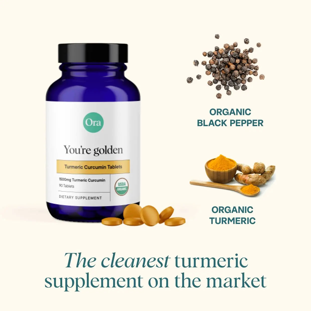 Ora Organic Turmeric Curcumin with Piperine - Pure Extracts for Joint Stress and Cardiovascular Health, Support Healthy Cognitive Function, No Filler Ingredients - 90 Vegan Tablets, 1 Month Supply Ora Organic Au supplements