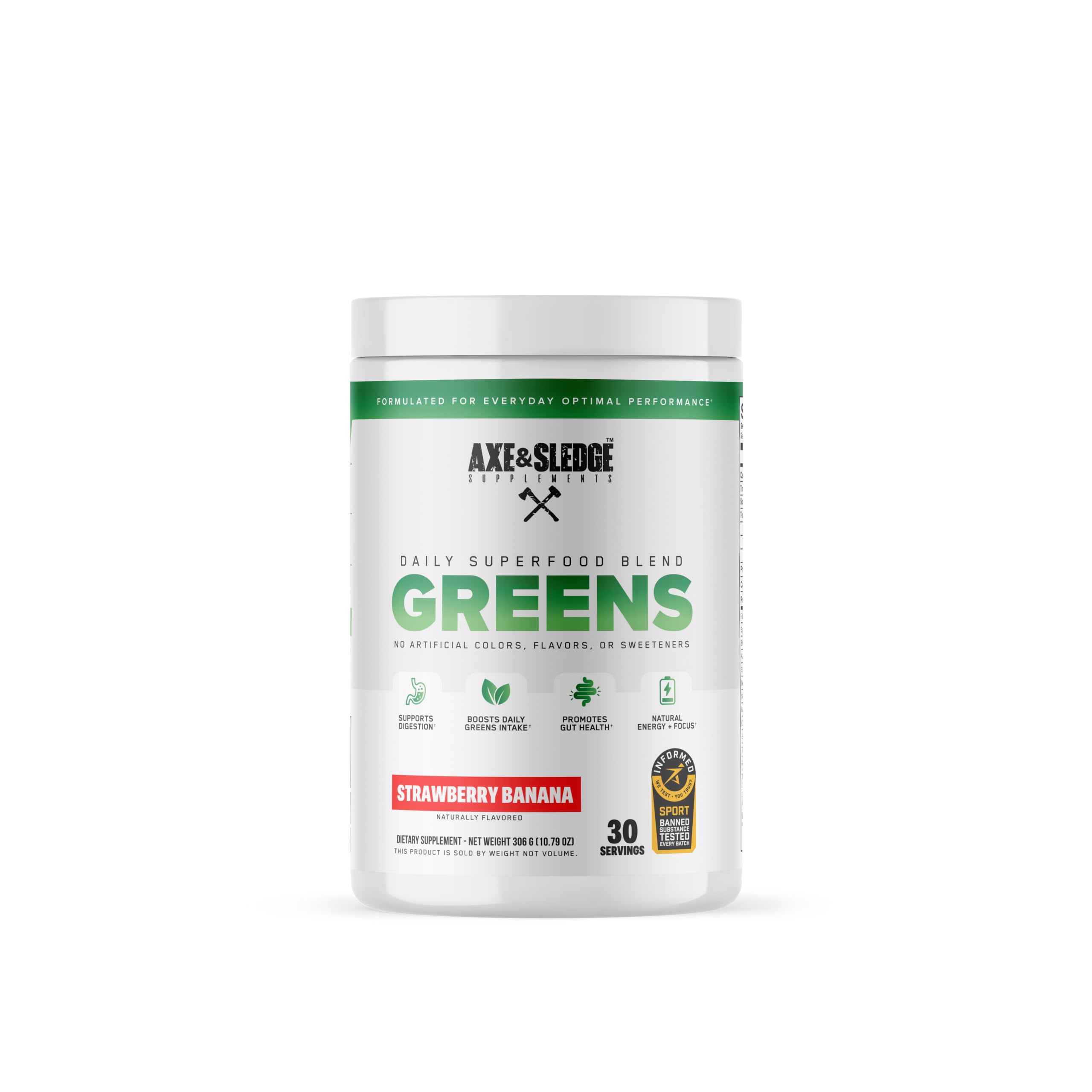 Axe & Sledge Super Greens and Reds Powder – Greens Drink with Superfoods, Probiotics & Digestive Enzymes for Energy, Gut Health & Bloating | Strawberry Banana Axe & Sledge Au supplements