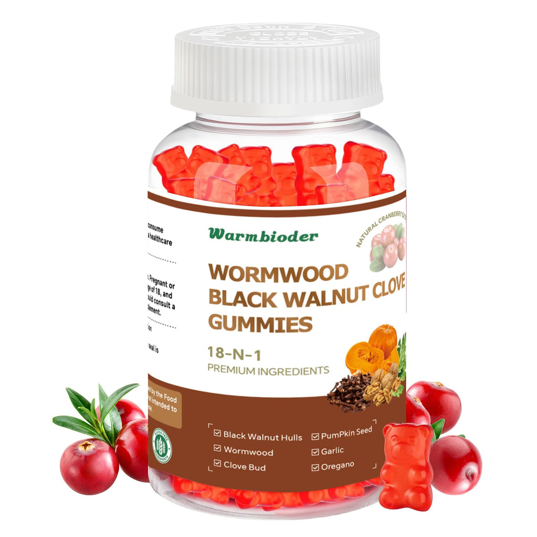 18-in-1 Wormwood Black Walnut Clove Gummies for Adults,Liver Support,with Pumpkin Seed Oil,Rapid Gut Cleanse & Digestive Health with Clove,Garlic,Turmeric,Oregano,Cranberry Extract Warmbioder Au supplements