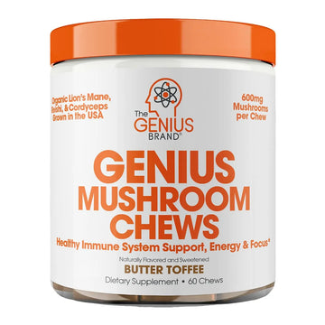 The Genius Brand Genius Mushroom - Plant-Based Supplement for Immune, Focus & Energy Support - Lion's Mane, Cordyceps & Reishi - Organic & Non-GMO - Butter Toffee - 60 Soft Chews The Genius Brand Au supplements