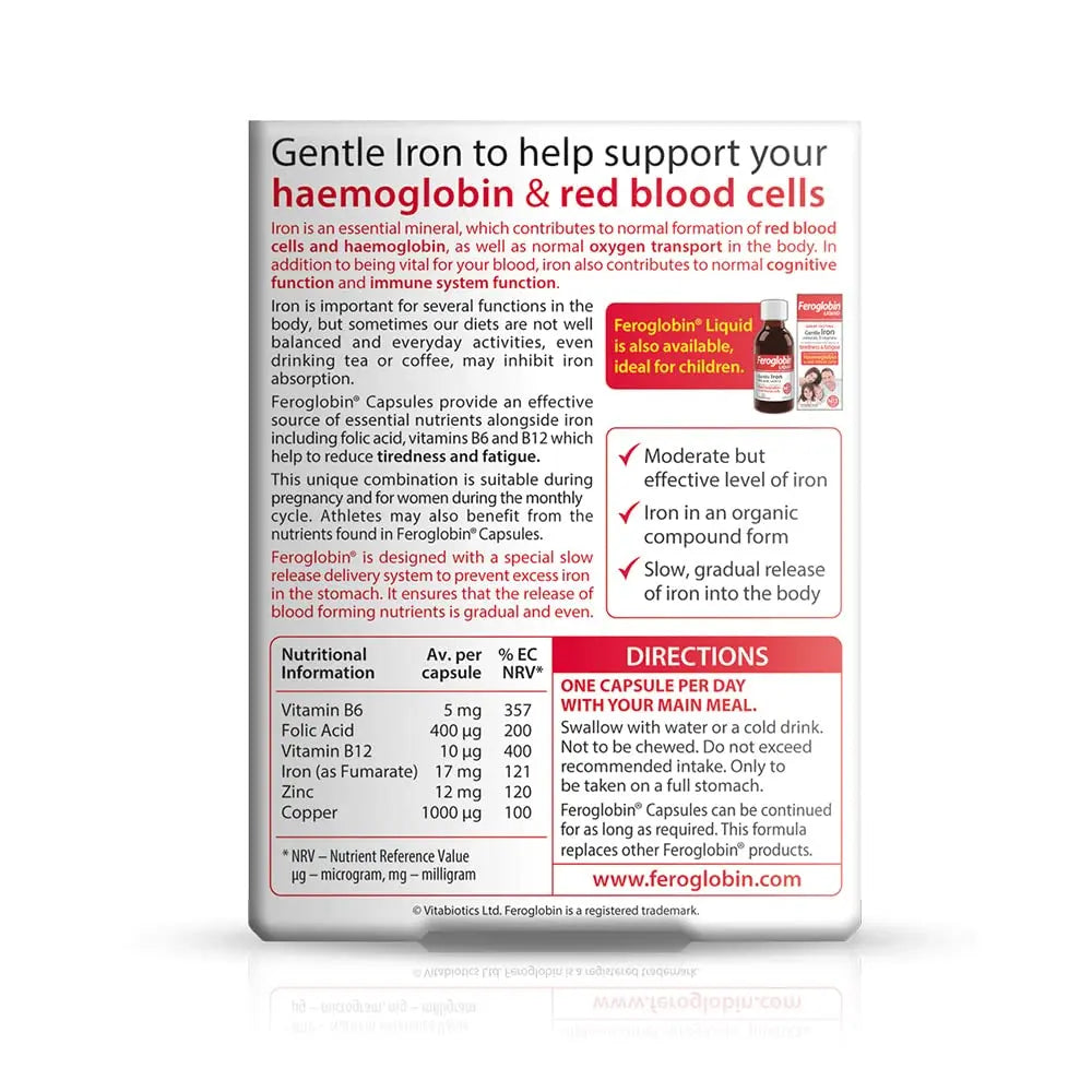 Feroglobin Iron Capsule Helps to reduce tiredness and fatigue Feroglobin Au supplements