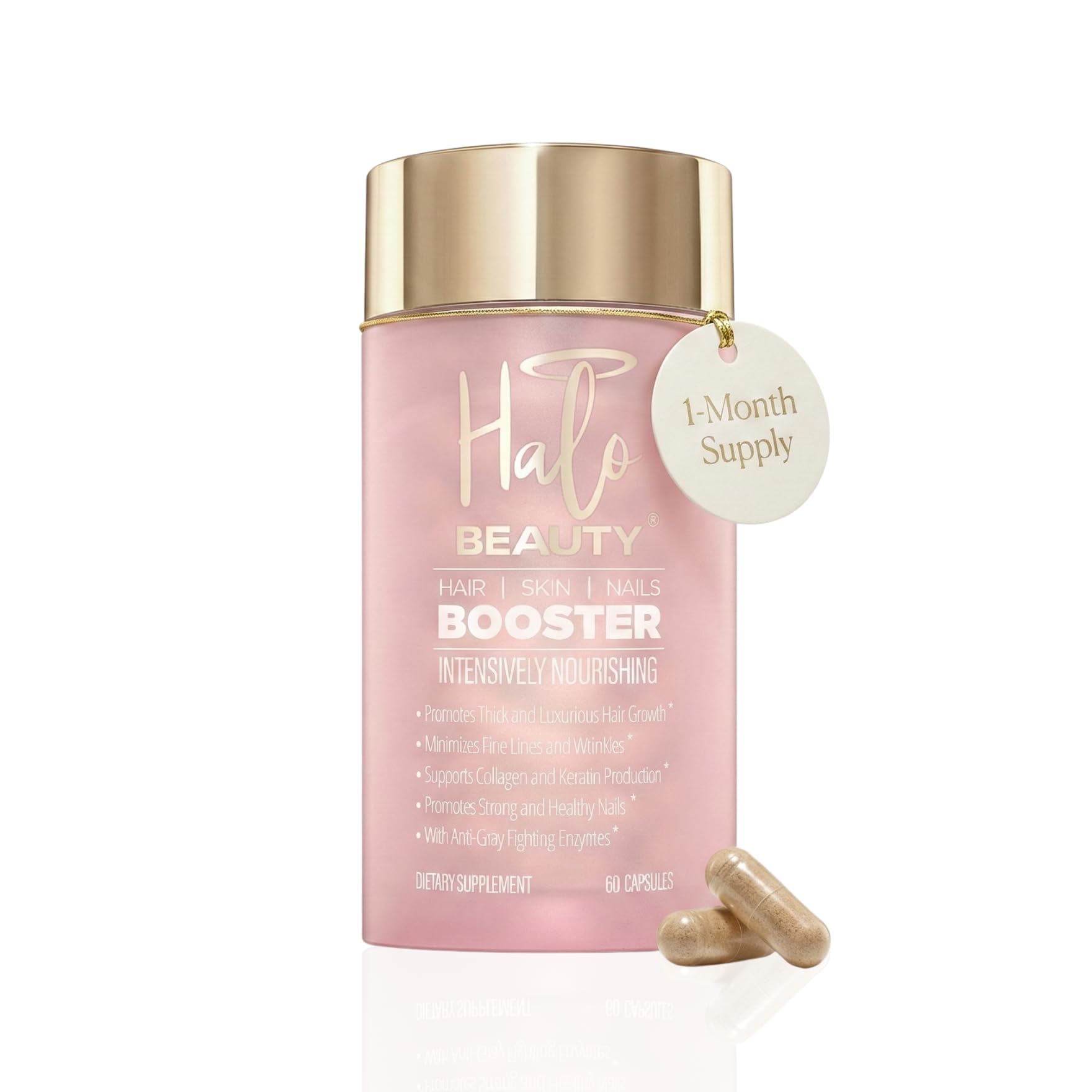 Halo Beauty Hair Skin & Nails Supplement | Thicker Hair Growth, Radiant Skin & Strong Nails Support with Biotin, Saw Palmetto & Phytoceramides | Vegan Capsules | Made in USA | 1-Month Supply Halo Beauty Au supplements