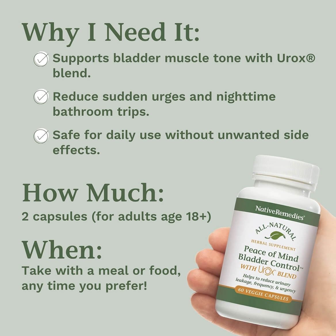 Native Remedies Bladder Control Supplements - Peace of Mind with Urox - Bladder Support for Women & Men, for Overactive Bladders Health - Reduce Nighttime Urination - Non-GMO Vegan Capsules (60 Count) Native Remedies Au supplements